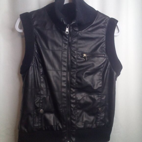 CCi Sono by Cavalini Vest Faux Leather Pockets Full Zip Black - Picture 14 of 16